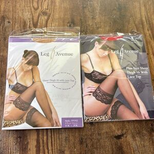 Set of 2 Leg Avenue *New*Thigh Hi Lace Top plus size 1x-3x 1011Q red/nude nylon